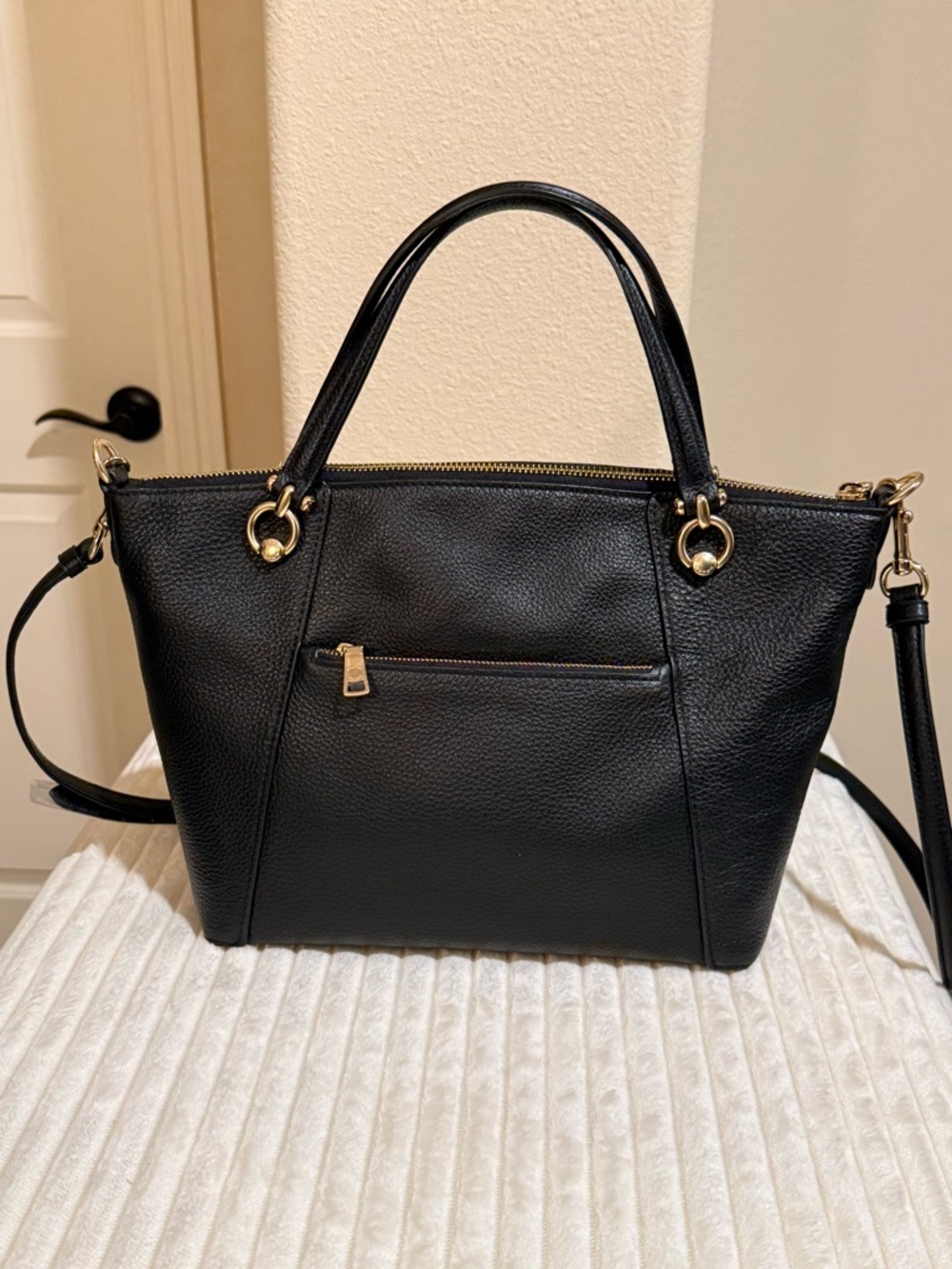 Coach Black Pebbled Leather Mini Kelsey Satchel Crossbody Bag Gold Tone Zip Top - Picture 14 of 16